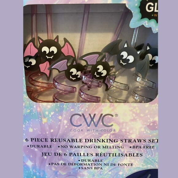 6 Reusable Glow In The Dark BAT Straws New in Box - Picture 6 of 6